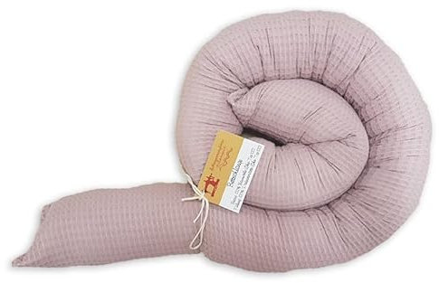Schlangenmanufaktur® Baby Kuschelschlange Stillkissen Waffelpique Altrosa 350cm x13cm, Handgemacht in Bayern aus Öko-Tex® Materialien, Kopfschutz für Wickeltisch, Nackenrolle