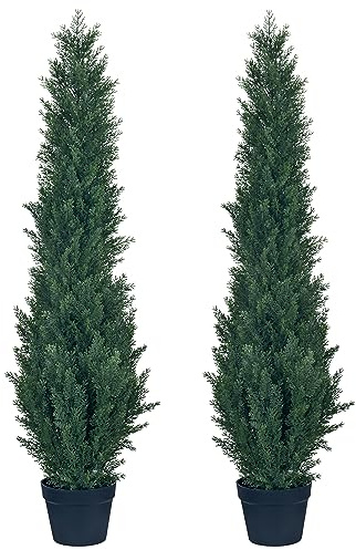 HAIHONG 2 Packs 4ft Artificial Cedar Topiary Trees - Fake Boxwood Topiary Cypress Trees Potted Plants, Artificial Plants Shrubs for Home Indoor Outdoor Garden Porch Decor
