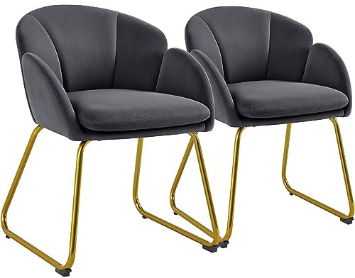 Yaheetech Esszimmerstühle 2er Set modern, Küchenstuhl in Blumenform, Sessel Polsterstuhl mit Metallbeinen Gold, für Wohnzimmer/Esszimmer Dunkelgrau