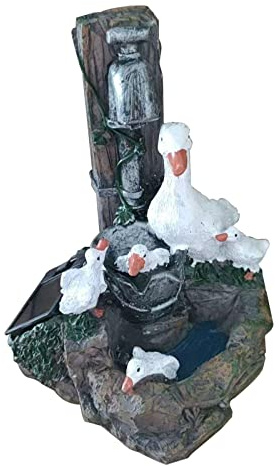 Felenny Garden Solar Ducks Family Garden Statues Garden Ornaments Outdoor Decorations Water Fountain Duck Statue Landscaping Decoration for Patio Balcony Yard Lawn