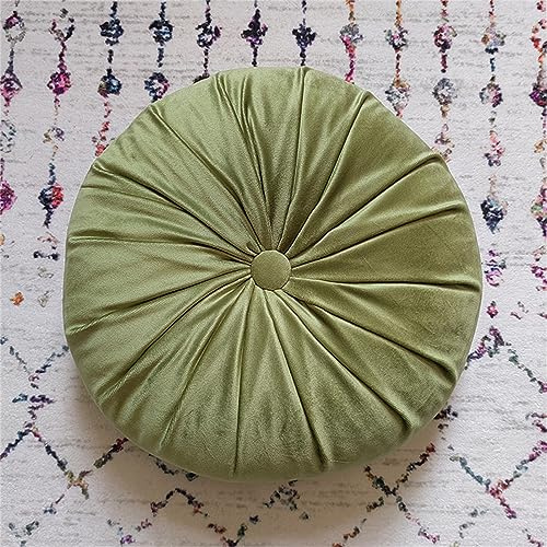35 cm rundes Sofakissen aus Samt, Dekokissen, weiche plissierte Meditations-Bodenkissen, dekoratives Kissen für Wohnzimmer, Sofa, Bett, Auto, Stuhl (Grasgrün)