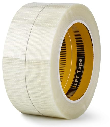 LLPT Cinta De Filamento Cinta Adhesiva Reforzada con Fibra de Vidrio 2 Rollos 25mm x 33m Cinta de Embalaje Resistente Para Agrupación de Cajas de Envío (TGT2533TT02)