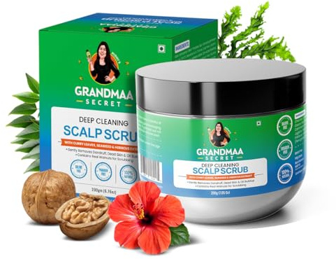 NIDHI’S GRANDMAA SECRET Scalp Scrub - Natural Curry Leaves & Seaweed Scalp Scrub for Dandruff, Buildup, Dead Skin - Cleansing and Exfoliating Dry Scalp Scrub - Sulphate/Parabens Free - 200mL