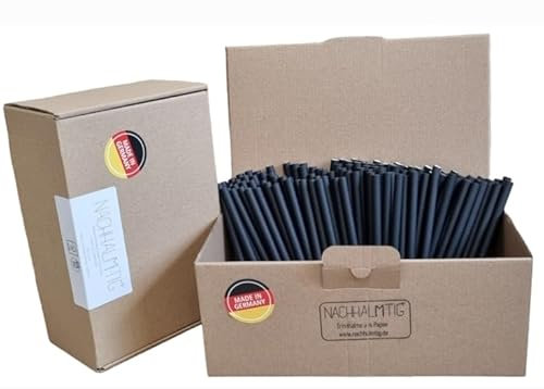 NACHHALMTIG Strohhalme Trinkhalme Papier schwarz kurz 250 St. 8mmx 145mm MADE IN GERMANY hitzebeständig bis 70°C ideal für warme Getränke, Aperol, Cocktails und Smoothies