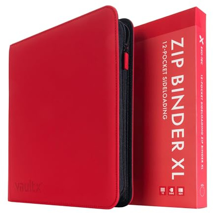 Vault X Álbum Exo-Tec XL con Cremallera, para 624 Cartas Coleccionables, 12 Bolsillos, 26 Páginas de Carga Lateral (Rojo)