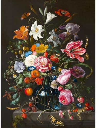 UNIQUORS Måla efter siffror vuxna, färgglada blommor, krukväxter, gör-det-själv förtryckt linneduk oljemålning set, heminredning gåva med 3 borstar och akrylpigment, 40 x 50 cm (utan ram)