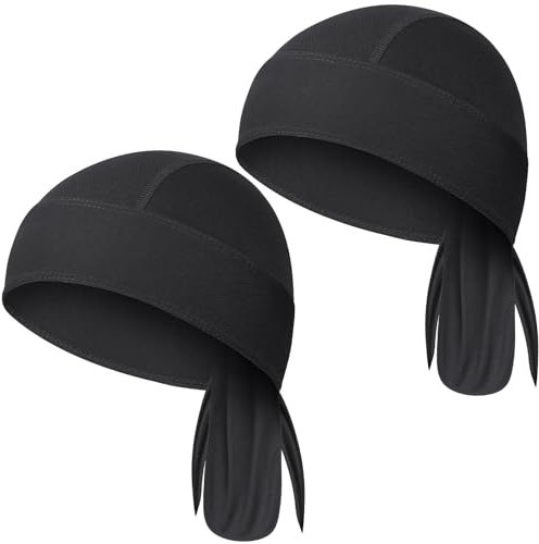 MELLIEX 2 Stück Sport Bandana Cap Herren Damen, Atmungsaktive Kopftuch, UV-Schutz Piratentuch, Verstellbarer Durag für Radfahren Klettern Laufen Fitness, Schwarz