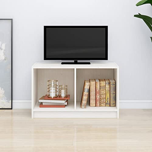 ShGaxin Meuble TV, table TV, meuble TV, meubles de salon, meuble TV, table de télévision en bois massif de pin blanc 70 x 33 x 42 cm