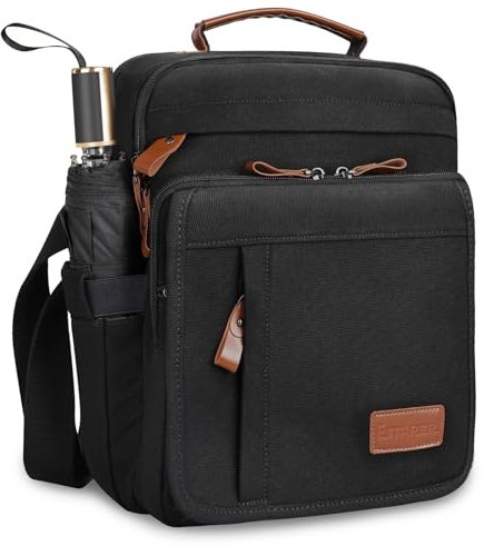 ESTARER Umhängetasche Herren Schultertasche 13 Zoll kleine Herrentasche Kuriertasche aus Canvas für Arbeit Schule Reise Schwarz