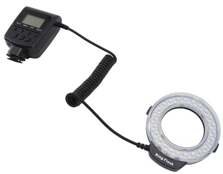 Flash Annulaire Macro LED, 48 Pièces, Flash Annulaire Macro LED avec écran LCD pour Appareils Photo Reflex Numériques, Lampe Flash avec Anneaux Adaptateurs, Diffuseur de Flash