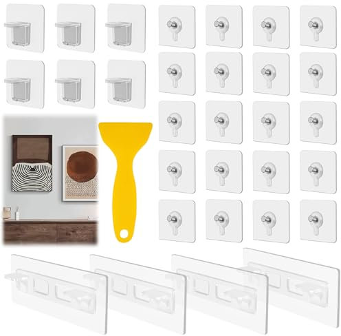 Bilderhaken Selbstklebend, 30 Stück Transparent Klebehaken Bilder Aufhängen, Klebenägel Wand Ohne Bohren, Klebenagel für Bilderrahmen, Klebeschrauben für Bilder,Poster,Fotos,Dekorative Gemälde