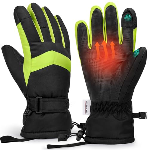 Homord Guantes Invierno Hombre, Impermeables Guantes Ski Hombre - Tactiles Guantes Nieve Guantes de Esquí para Moto, Snowboard, Bici, Ciclismo, Running