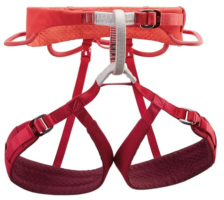 Petzl Luna Damen Klettergurt Coral Red XS, verstellbarer Sitzgurt für Sportklettern, Hallenklettern, Mehrseillängen und Trad Klettern, 5 Materialschlaufen