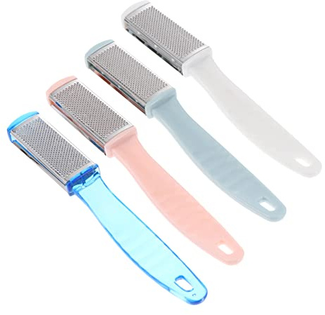MERRYHAPY 4 Stück Pediküre Werkzeug mit Doppelter Edelstahl Fußfeile Ergonomischem Griff zur Hornhautentfernung und Fersenpflege Tragbar für Professionelle Fußpflege und Weiche Haut