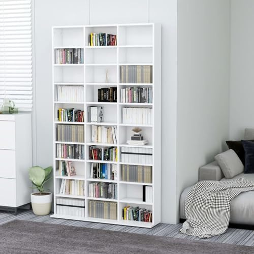 Xichuzi CD-Regal, CD Aufbewahrung, Medienregal, DVD-Regal, Album Für CDs, DVD Fächer, CD Ständer, Weiß 102x16x177,5 cm Holzwerkstoff