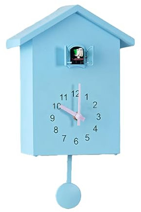 HAMON Kuckucksuhr Wanduhr Moderne Kuckucksuhr mit Pendel, Kuckucksuhren mit Nachtruhefunktion, für Zuhause Wohnzimmer Küche Büro Dekor Schwarzwald Vintage Kukuksuhr (Blau)