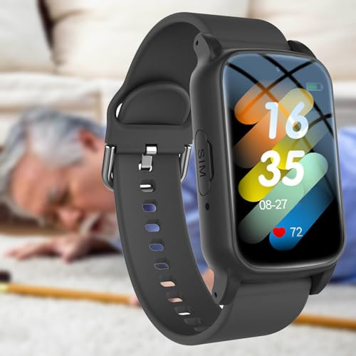 Weyot Fall Detection Smartwatch for Seniors, Elderly Alarm Smart Watch with SOS Emergency Button Fall Alert Detection & GPS Location Tracking for Home Elderly Patient Seniors,Black