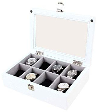 Smyckeskrin-Klocka Box Organizer Kuddfodral - Lyxiga Premium Vitriner med inramat glaslock Elegant kontrastsöm Stabil present Elegant