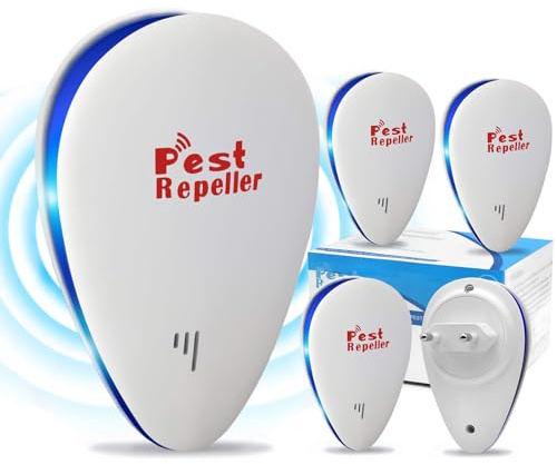 YESLUSY 4 Pcs Répulsif Ultrason Anti Moustique, Répulsif Ultrasonique Contre Les Nuisibles, pour Souris, Fourmis, Mouches, Araignées, Cafards, Puces et Insectes