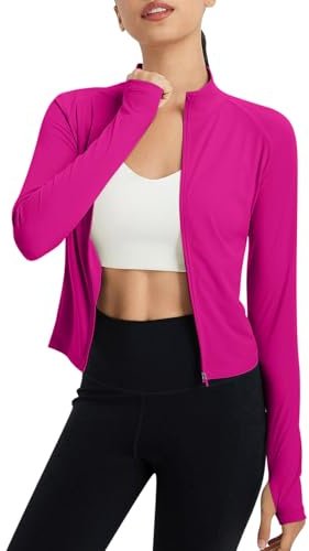 RLEHJN Vêtements UV Pour Femme Léger Veste En Soie Glacée UPF 50+ Rasguard Veste De Pêche Respirante Coupe Ajustée Haut De Protection Solaire De Sport Avec Fermeture Et Trous Pour Les Pouces Pas Cher