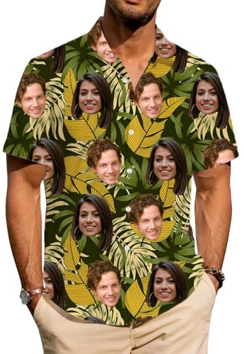 ROHBVMN hawaiihemd Personalisierter,selbst gestalten hawaiihemd Herren Frau Kurzarm mit Gesicht Foto lustiges Hemd Sommer Obst Floral Meer Urlaub Strand für Partys,Geburtstage, Junggesellenabschiede
