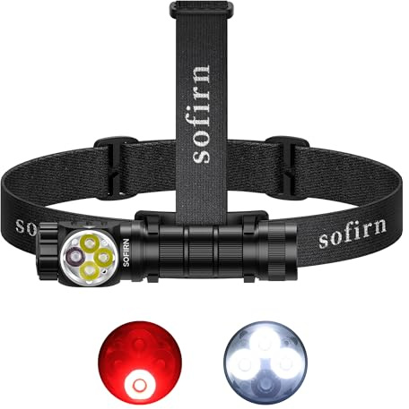 Sofirn HS43 3200LM Linterna Frontal con Luz Roja, Luz Inundada, LED Recargable IPX6 TYPE-C, Linterna Principal para Camping, Senderismo, Pesca, Trabajo y Deporte
