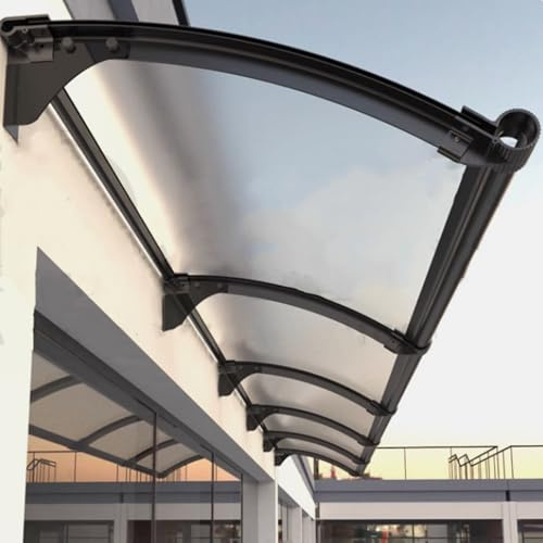 FGXHHS Pensilina per Veranda Curva dal Design Moderno, pensilina per Giardino Esterno con grondaia di Grandi Dimensioni, Protezione UV Antipioggia, Staffa Nera in Alluminio, lastra Solida