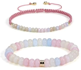 CrystalTears Crystal Beaded Bracelets for Women, Stackable 2pcs Healing Gemstone Bracelets with Stretch Bracelet and Braided Bracelet Boho Summer Beach Jewellery Gifts for Women Her Friends