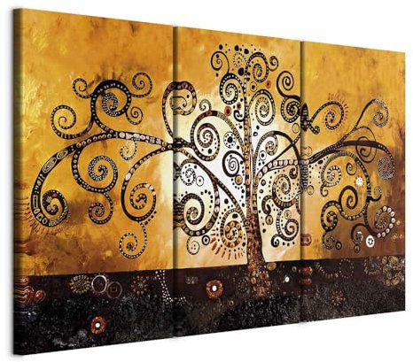 B&D XXL - Quadro Albero della vita Klimt 90x60 cm 3 Pezzi - Stampa su Tela Canvas con Struttura - Quadri Componibili Moderni Soggiorno Grandi - Murale Arte Decorazioni da Parete Decori a-A-0106-b-f