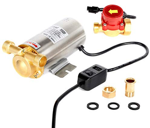 90W Shower Pump - 240V Water Pressure Booster Pump - Inline Electric Water Pumps for Mains Tap Shower Garden Hose Irrigation - Hot & Cold - Automatic High Pressure 1 Bar - Stainless Steel