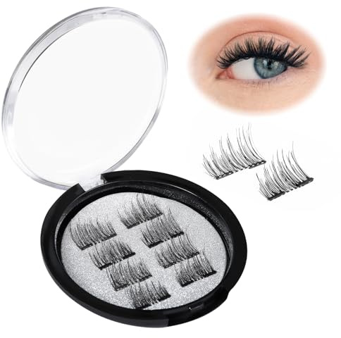 Naler 8pcs Magnetic Fake Eye Lashes Reusable False Lashes Natural Look 3D Effect Waterproof False/Fake Eyelashes Full Strip for Women Ladies Girls Make Up Makeup Cosmetic