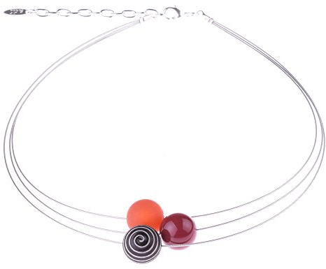 Adi-Modeschmuck Zarter 3-strängiger Halsreif “Mia, 14mm Polaris- und Acrylperlen, handgefertigt in Berlin (Bordeaux/Rost/Grau)