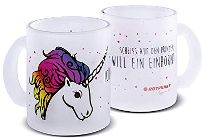 ROTPUNKT Unicorn milk glass cup, hand wash recommended, 300 ml capacity, large handle (motif 4, frosted glass 1 cup)