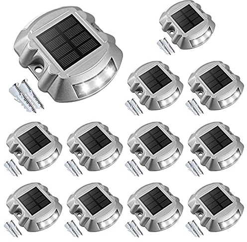 VOLISUN Solar Deck Driveway Dock Lights,Solar Pathway Lights,White 12 Pack
