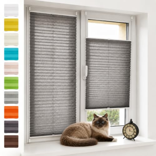 Vkele Plissee ohne Bohren Klemmfix Alu-Schienen, Anthrazit 95x120 cm (BxH) | Jalousie & Faltrollo, Lichtdurchlässig & Blickdicht, Sonnenschutz & Sichtschutz, Easyfix für Fenster & Türen