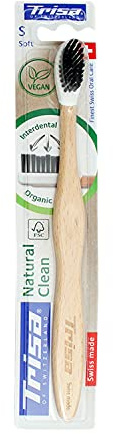 TRISA Natural Clean Soft, Holzzahnbürste, nachhaltige Zahnbürste aus Schweizer Buchenholz, Borsten und Bürstenkopf aus nachwachsendem Biokunststoff