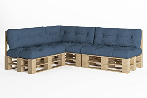 chilly pilley Palettenauflage Schaumflocken palettenkissen Palettenpolster Palettenmöbel Palettensofa Rückenlehne Sitzkissen Seitenkissen Set (7er Set Blau)