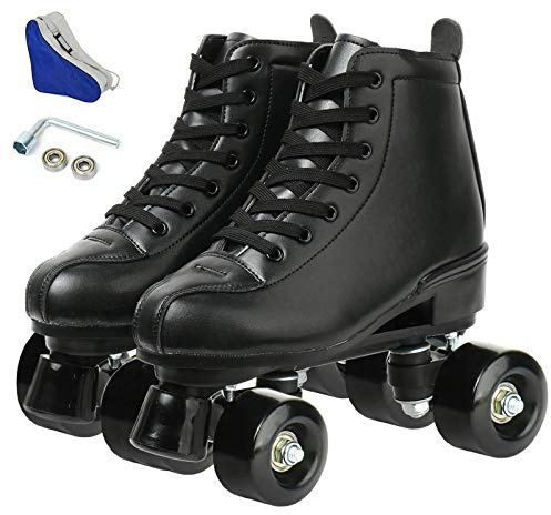 XUDREZ Roller Skates Double Row Skates Adjustable High-top Girls Boy RollerSkates Indoor Outdoor Adult Roller Derby Skates (Black black wheel,35=UK:3.5)