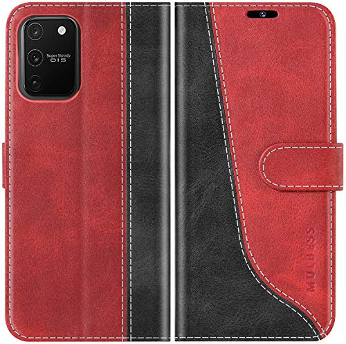 Mulbess für Samsung Galaxy S10 Lite Hülle, Handyülle Leder mit Kartenfach, Klapphülle mit Magnetverschluss, Flip Case Etui Handytasche Schutzhülle, Stilvoll Wein Rot