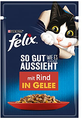 FELIX So gut wie es aussieht Katzenfutter nass in Gelee, mit Rind, 26er Pack (26 x 85g)