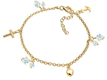 Elli Armband Damen Bettelarmband Kreuz Herz Anker Symbol mit Kristallen | 925 Silber Vergoldet