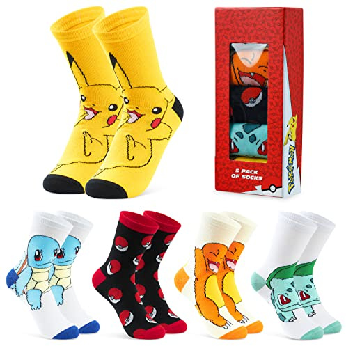 Pokémon Calzini Bambino EU 30-39, Pacco da 5 Pikachu Elastico Traspirante e Morbido Calze Ragazzo, Anime Regalo Bambini (35-39 EU, Multicolore)