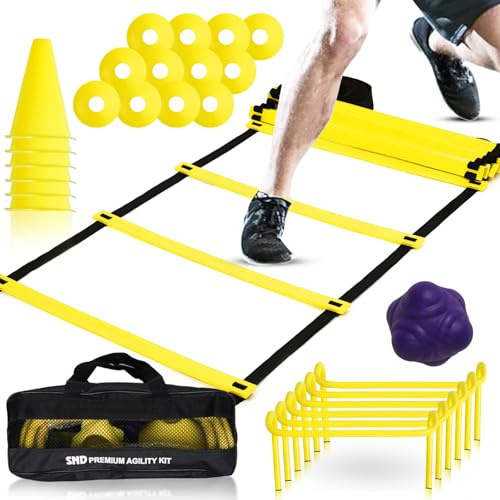 22YardsPro ND Sports Football Speed & Agility Training Kit – Complete Training Equipment Set with Agility Ladder, 6x Hurdles, 6x Traffic Cones, 20x Disc Markers & Durable Carry Bag