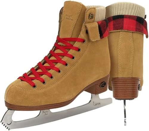 Riedell Ember Recreational Ice Skates for Women and Men - Comfortable Suede Leather Figure Skates with Lightweight PVC Outsoles and Fold-Over Collars - Cider - 7