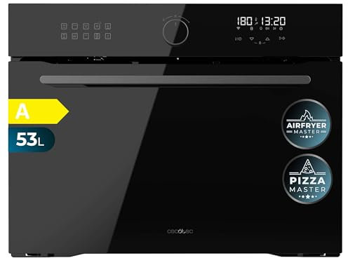 Cecotec Horno Integrable Multifunción de 53L Función Freidora de Aire Bolero Hexa AF314500 Glass Black A. 2900W, 11 Funciones, Airfryer Master, Pizza Master, Bajo Consumo, Fácil Limpieza