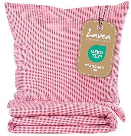 Seersucker - Ropa de Cama (100% algodón, no Necesita Planchado, 135 x 200 cm + 80 x 80 cm, con Cremallera YKK, Cuadros)