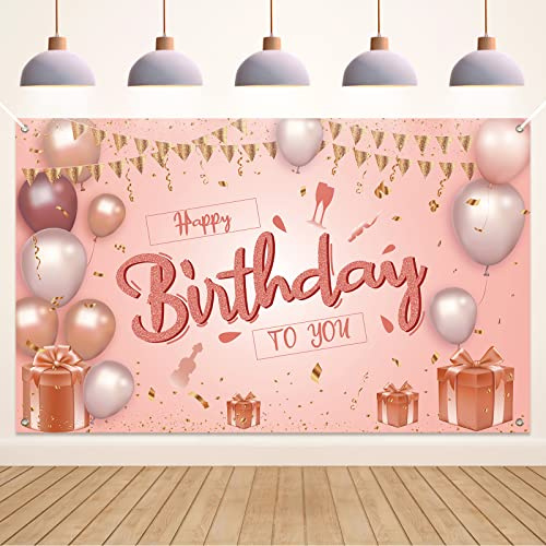 Koliphy Geburtstag Deko Banner, Happy Birthday Banner Rose Gold Geburtstagsdeko für Mädchen Frau, Stoff Geburtstagsbanner Dekoration Drinnen und Draußen