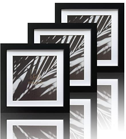 VUVUZULA Bilderrahmen 20x20cm Schwarz Quadratisch Holz Fotorahmen Holzrahmen MDF Rahmen mit Passepartout 15x15cm 3er Set