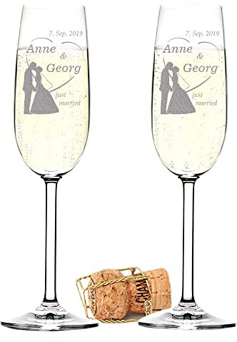 polar-effekt 2 Bicchieri da Spumante con Incisione Regalo Anniversario di Matrimonio per Coppia di sposi Set di Bicchieri per Spumante, Champagne e Prosecco Come Decorazione Personalizzata con Nome