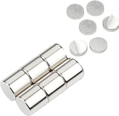 vasalat Scheibenmagnet rund, Magnet mit Metallscheibe selbstklebend, Rundmagnet ø 8mm, Neodym vernickelt 12-teilig